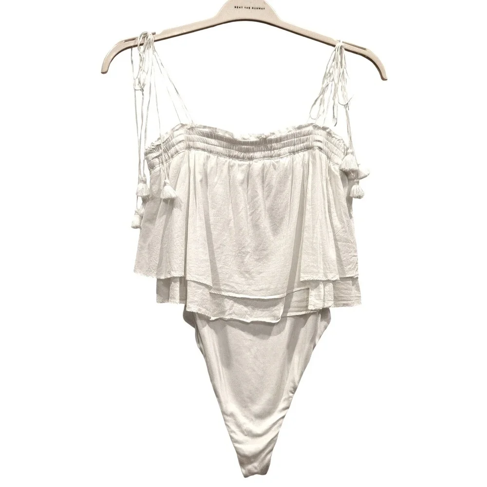 Free People No Lies White Tiered Ruffle Tassel Tie Bodysuit Small OB654868 - Picture 2 of 5